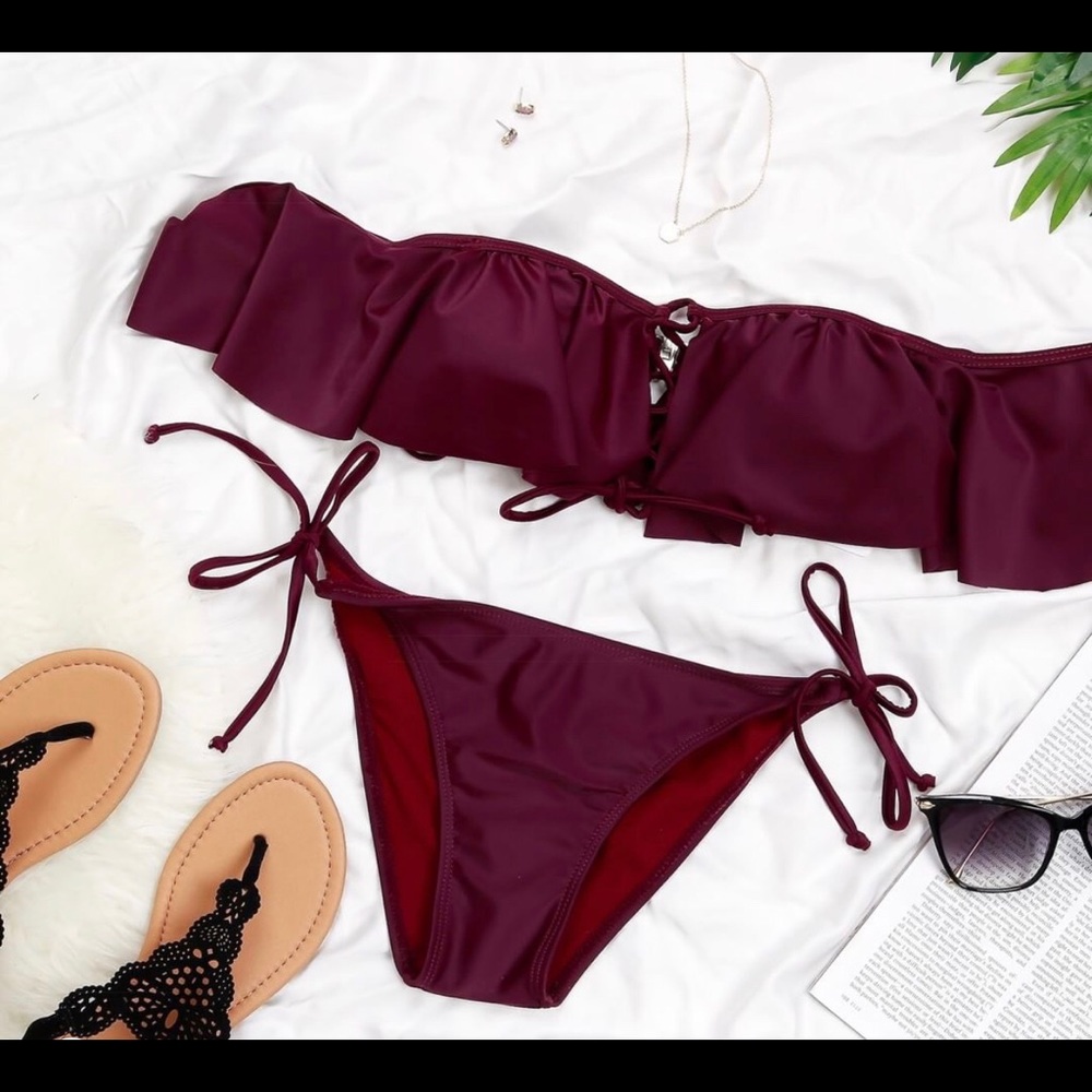 Off shoulder plum swim top
